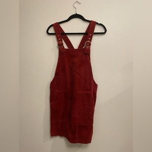 Red Forever 21 Overall Dress, size L. Pet friendly home!